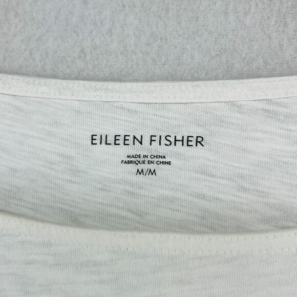 EILEEN FISHER Top M Slub Jersey Organic Cotton Boat Neck Long Sleeve White - Picture 5 of 12